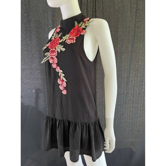 Via Vai Women's Mini Dress Sleeveless Black Flowers Embroidered Open Back S - Picture 11 of 12